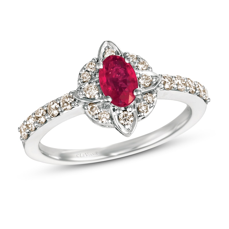 Main Image 1 of Le Vian Oval-Cut Natural Ruby Ring 1/3 ct tw Diamonds 14K Vanilla Gold