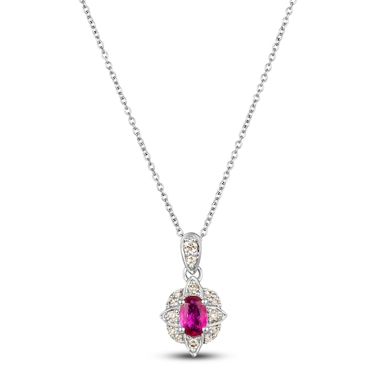 Le Vian Oval-Cut Natural Ruby Necklace 1/6 ct tw Diamonds 14K Vanilla Gold