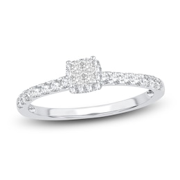 Princess & Round-Cut Diamond Engagement Ring 3/8 ct tw 14K White Gold