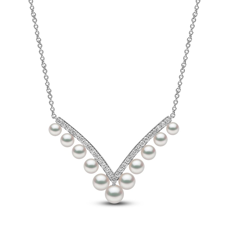 Main Image 1 of Yoko London Akoya Cultured Pearl & Diamond Chevron Necklace 1/4 ct tw 18K White Gold 18"