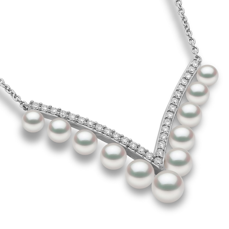 Main Image 2 of Yoko London Akoya Cultured Pearl & Diamond Chevron Necklace 1/4 ct tw 18K White Gold 18"