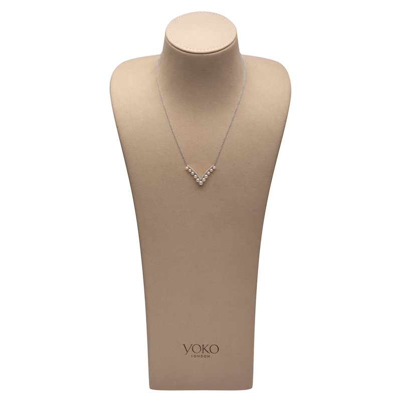 Main Image 4 of Yoko London Akoya Cultured Pearl & Diamond Chevron Necklace 1/4 ct tw 18K White Gold 18"