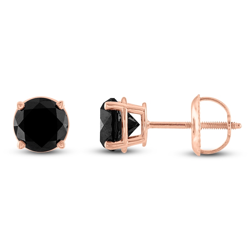 Main Image 1 of Round-Cut Black Diamond Solitaire Stud Earrings 1 ct tw 14K Rose Gold