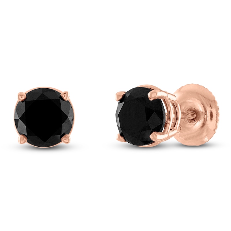 Main Image 2 of Round-Cut Black Diamond Solitaire Stud Earrings 1 ct tw 14K Rose Gold