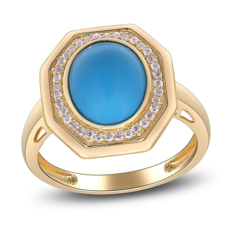 Main Image 1 of Natural Turquoise & Diamond Octagon Frame Ring 1/8 ct tw 14K Yellow Gold