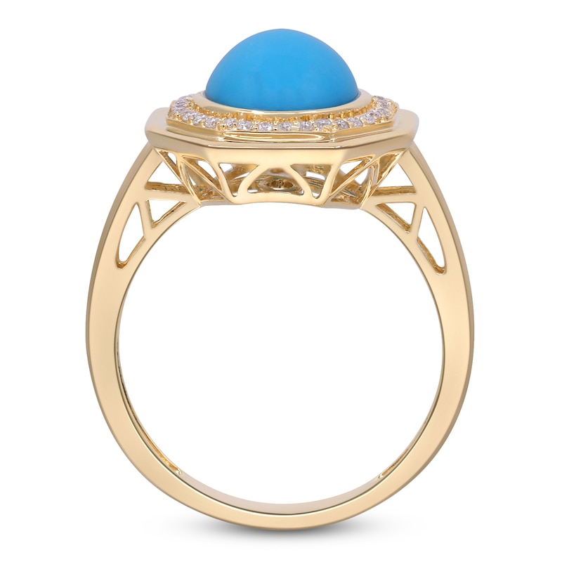 Main Image 2 of Natural Turquoise & Diamond Octagon Frame Ring 1/8 ct tw 14K Yellow Gold