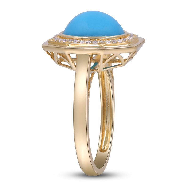 Main Image 3 of Natural Turquoise & Diamond Octagon Frame Ring 1/8 ct tw 14K Yellow Gold