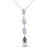 Thumbnail Image 1 of Marquise-Cut Natural Sky, Swiss & London Blue Topaz Drop Necklace 1/6 ct tw Diamonds 10K White Gold 18"