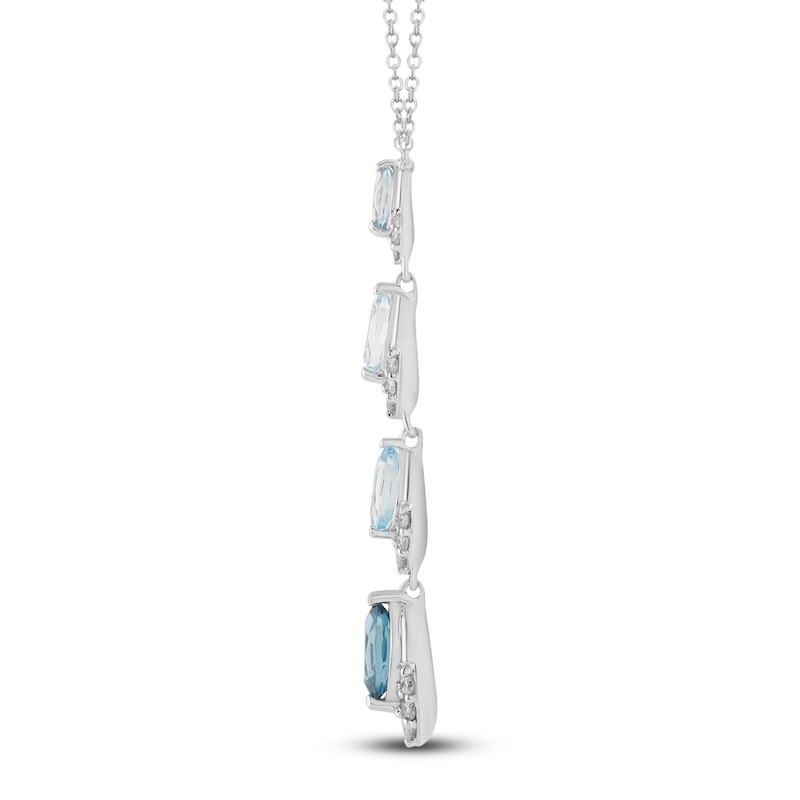 Main Image 3 of Marquise-Cut Natural Sky, Swiss & London Blue Topaz Drop Necklace 1/6 ct tw Diamonds 10K White Gold 18"