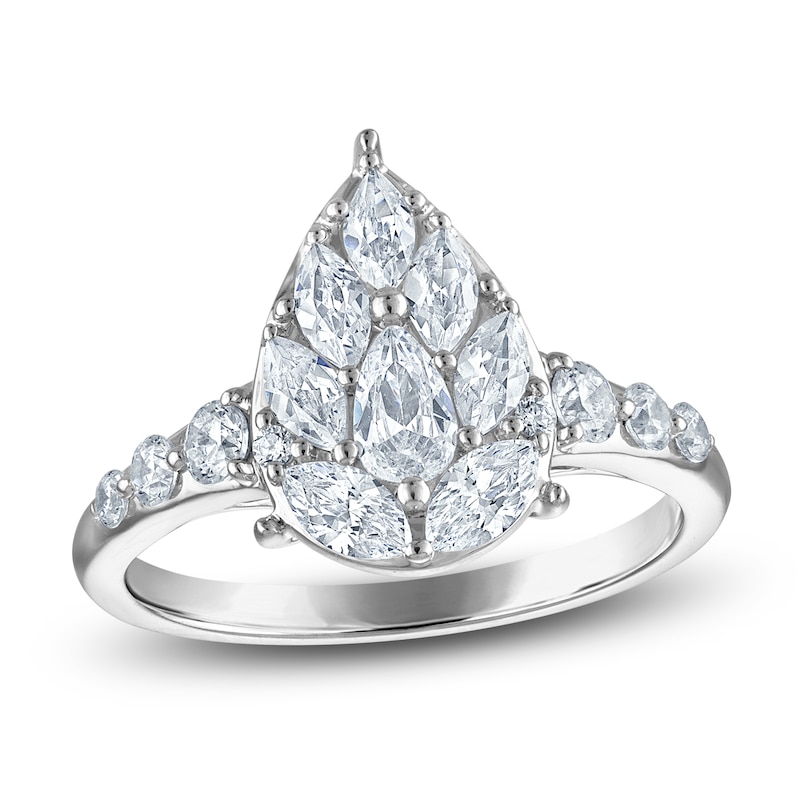 Main Image 1 of Brilliant Moments Pear, Marquise & Round-Cut Multi-Diamond Engagement Ring 1-1/4 ct tw 14K White Gold
