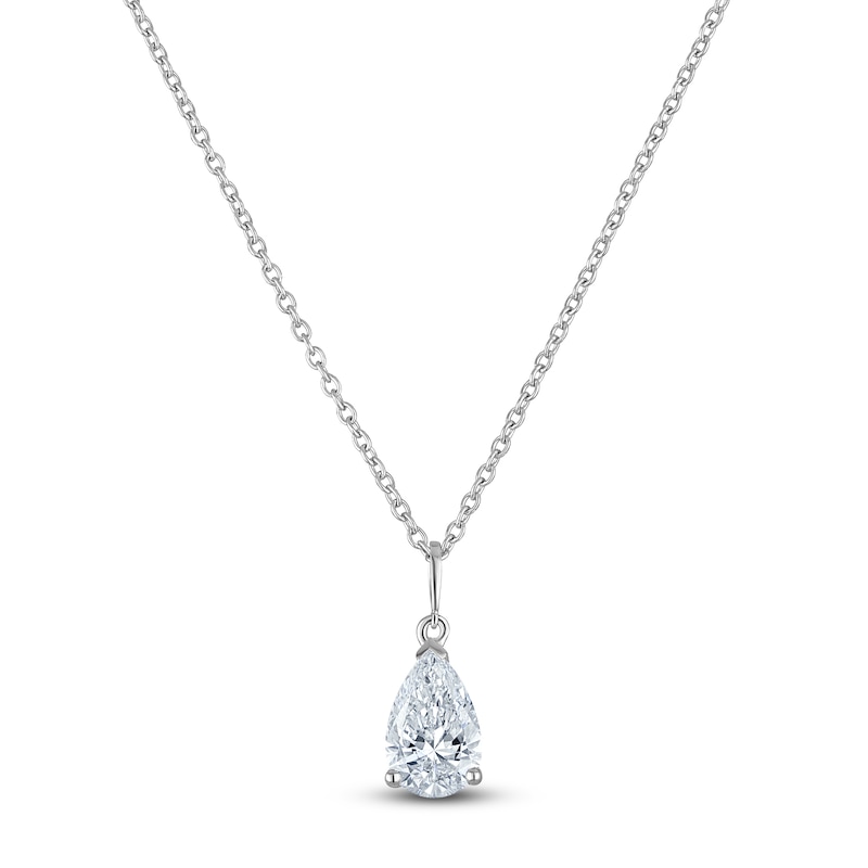 Main Image 3 of Pear-Shaped Lab-Grown Diamond Solitaire Wedding Day Gift Set 3 ct tw 14K White Gold (SI2/F)