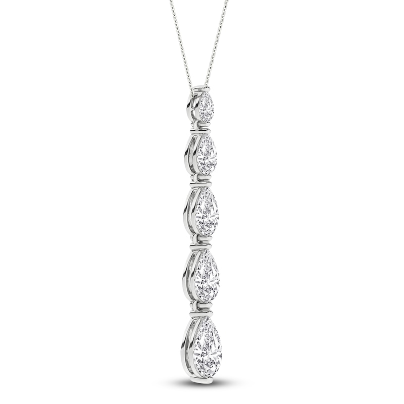 Main Image 2 of Pear-Shaped Lab-Grown Diamond Graduated Drop Necklace 2 ct tw 14K White Gold 18"