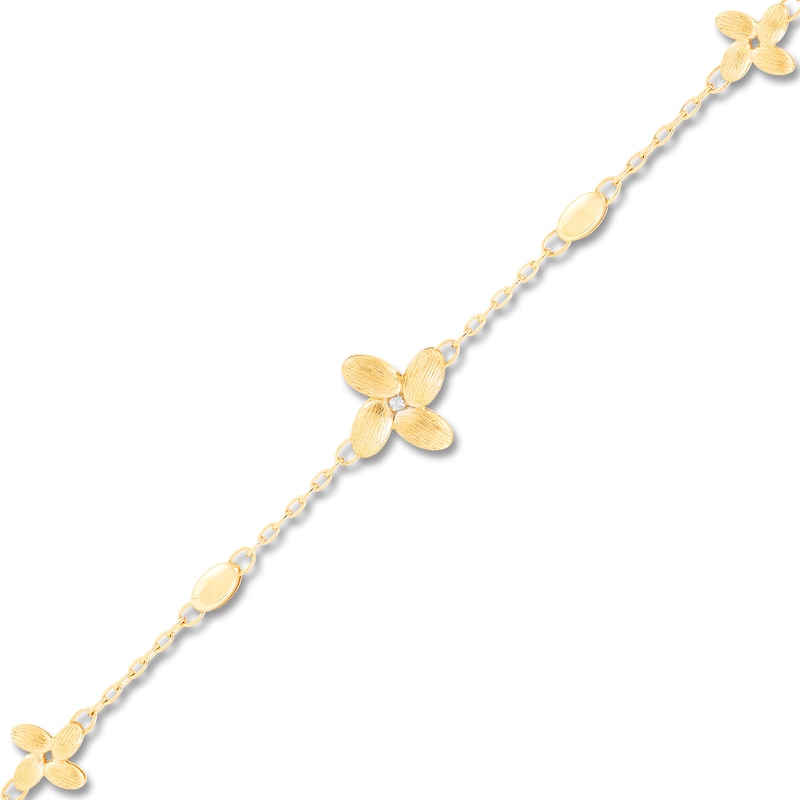 Main Image 3 of Italia D'Oro Satin-Finish Flower Station Bracelet 14K Yellow Gold 7.75"