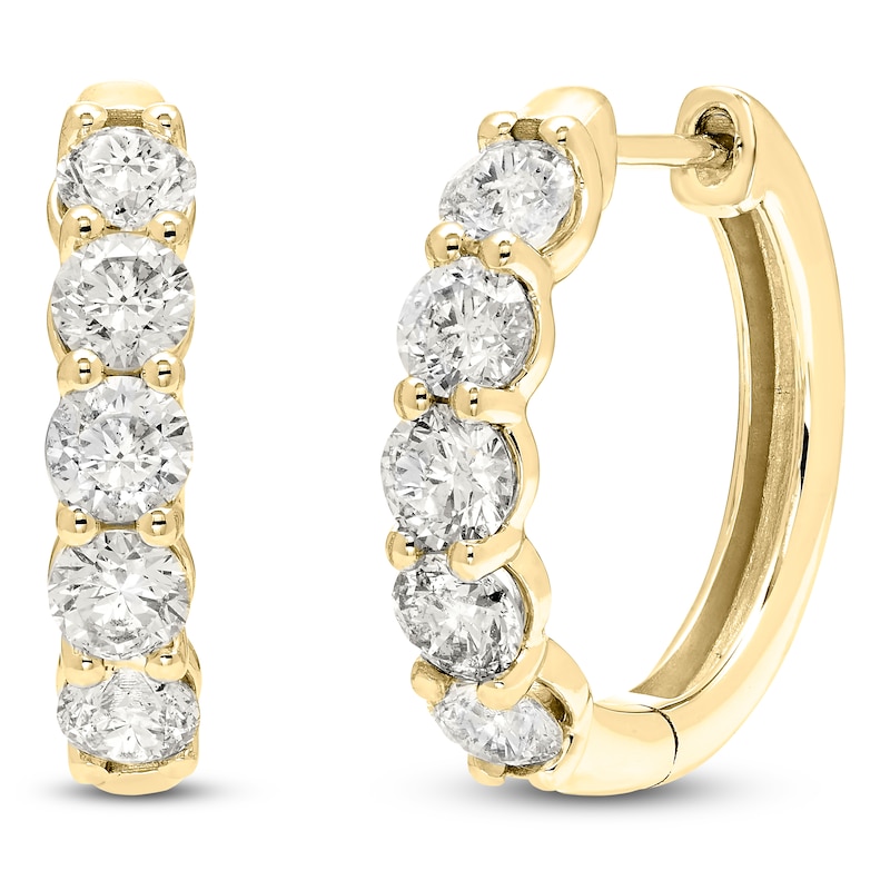Main Image 2 of Brilliant Moments Diamond Five-Stone Hoop Earrings 3 ct tw 14K Yellow Gold