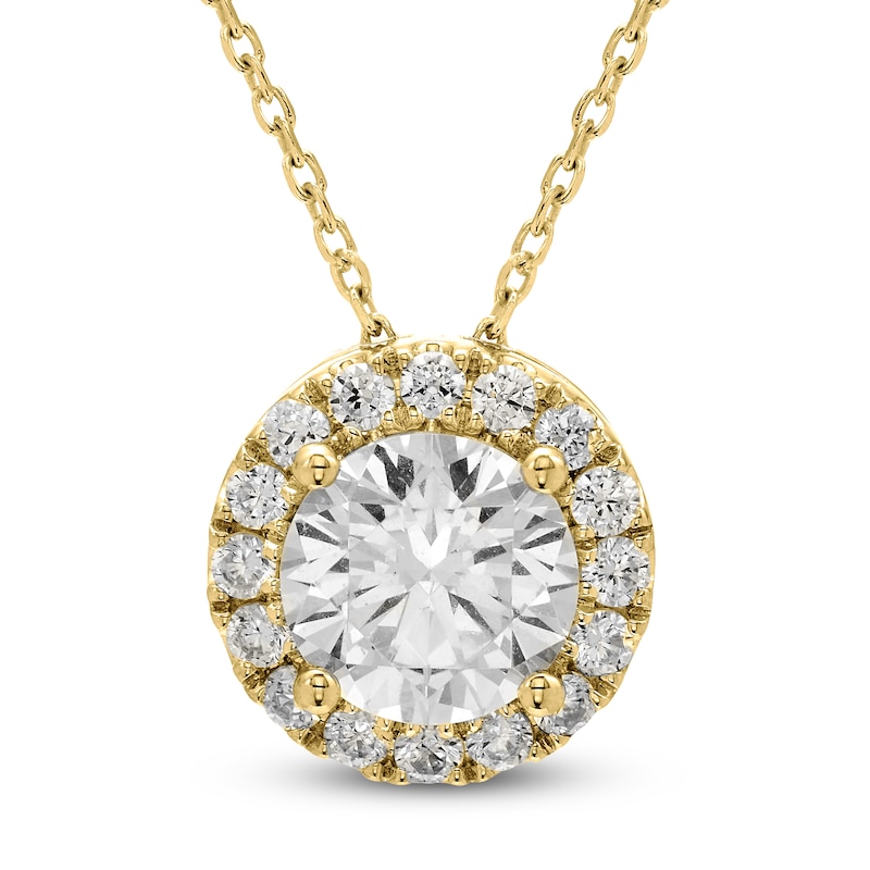 Main Image 1 of Brilliant Moments Diamond Halo Necklace 2 ct tw 14K Yellow Gold 18"