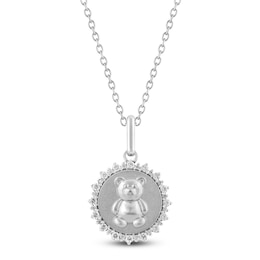 Diamond Teddy Bear Medallion Necklace 1/4 ct tw Sterling Silver 18"