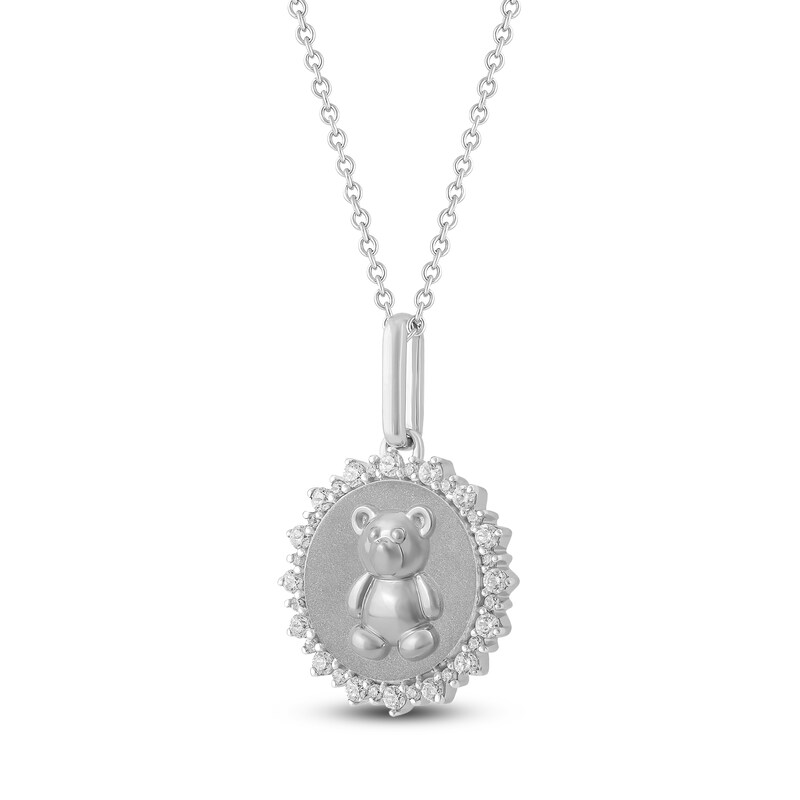 Main Image 2 of Diamond Teddy Bear Medallion Necklace 1/4 ct tw Sterling Silver 18"