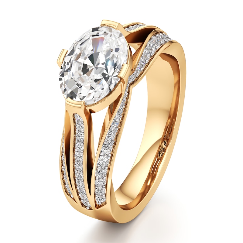 Main Image 4 of J'Lure Lab-Grown Diamond Oval Step-Cut Engagement Ring 2-3/8 ct tw 18K Yellow Gold