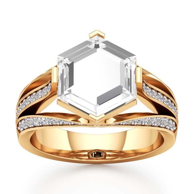 Main Image 1 of J'Lure Lab-Grown Diamond Hexagon Portrait-Cut Engagement Ring 3-1/2 ct tw 18K Yellow Gold