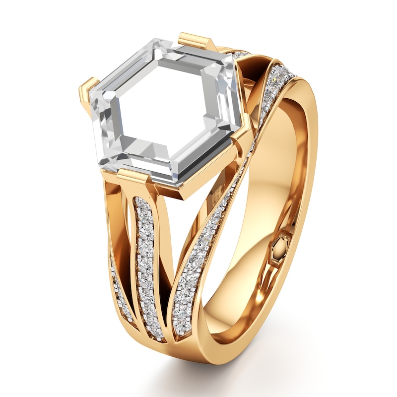 Main Image 4 of J'Lure Lab-Grown Diamond Hexagon Portrait-Cut Engagement Ring 3-1/2 ct tw 18K Yellow Gold