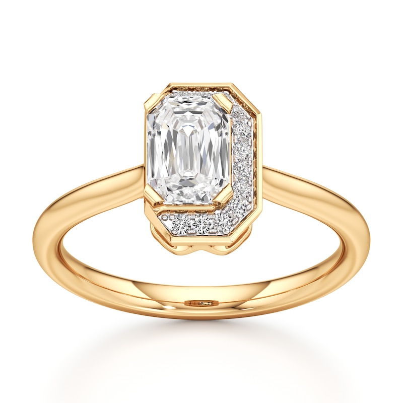 Main Image 1 of J'Lure Imperial-Emerald Step-Cut Lab-Grown Diamond Half-Halo Engagement Ring 1 ct tw 18K Yellow Gold