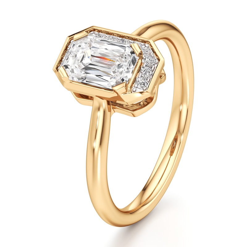 Main Image 4 of J'Lure Imperial-Emerald Step-Cut Lab-Grown Diamond Half-Halo Engagement Ring 1 ct tw 18K Yellow Gold
