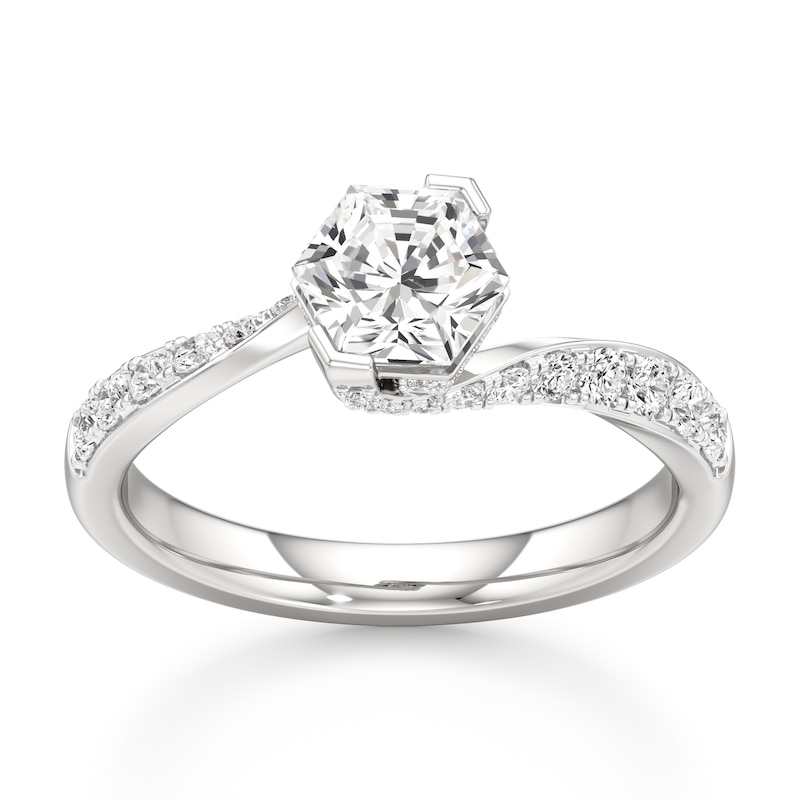 Main Image 1 of J'Lure Hexagon Brilliant-Cut Lab-Grown Diamond Bypass Engagement Ring 1-3/8 ct tw 18K White Gold