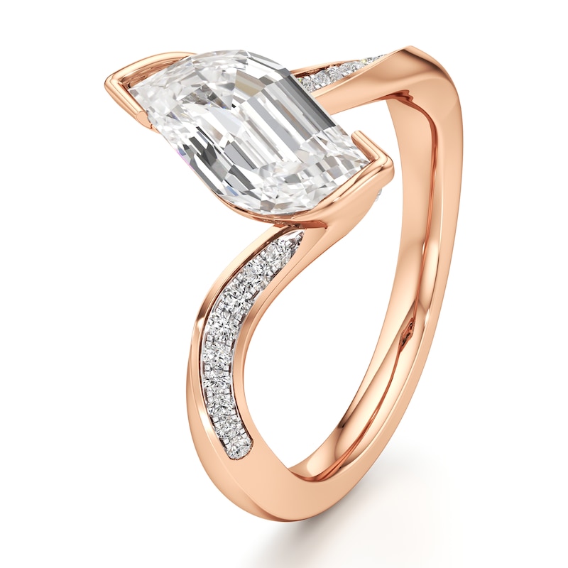 Main Image 4 of J'Lure Leaf Step-Cut Lab-Grown Diamond Bypass Engagement Ring 2-1/6 ct tw 18K Rose Gold