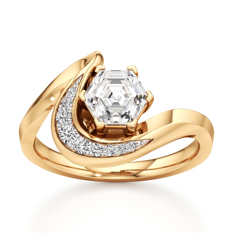 Main Image 1 of J'Lure Hexagon Step-Cut Lab-Created Diamond Engagement Ring 1 ct tw 18K Yellow Gold