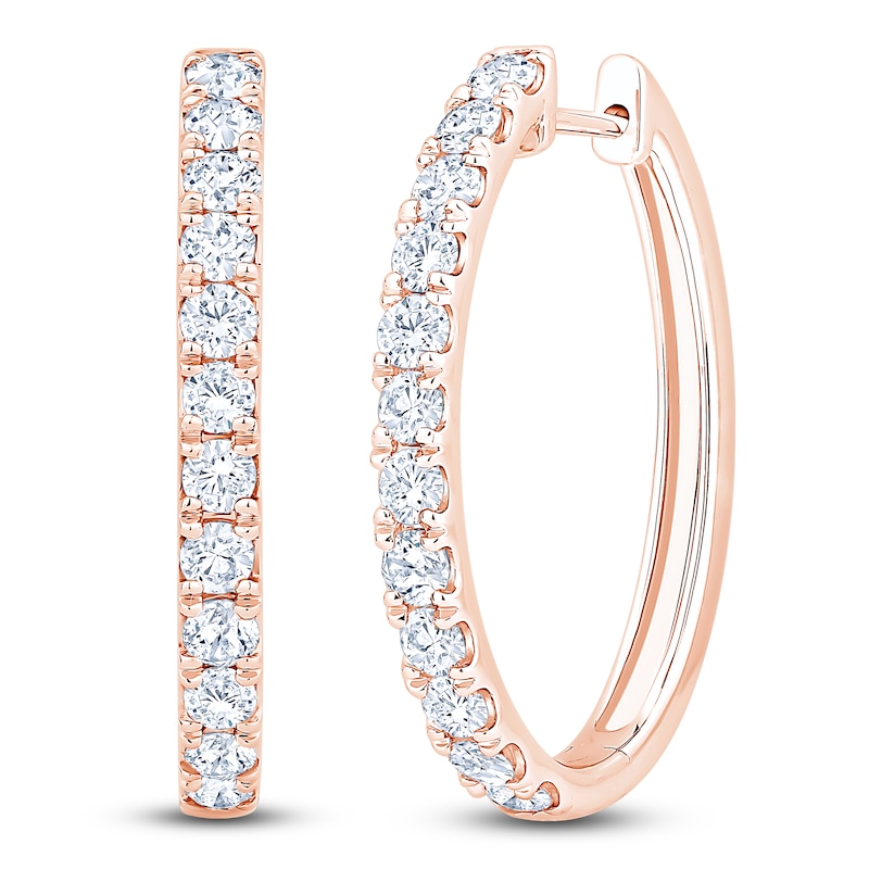 Main Image 2 of Lab-Grown Diamond Oval Hoop Earrings 2 ct tw 14K Rose Gold