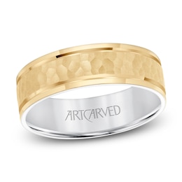 ArtCarved Men's Hammered Wedding Band 14K Two-Tone Gold 6.5mm