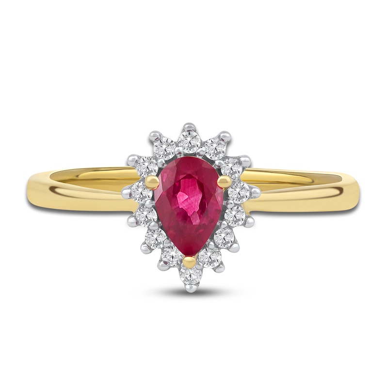 Main Image 3 of Pear-Shaped Natural Ruby Ring 1/6 ct tw 14K Yellow Gold