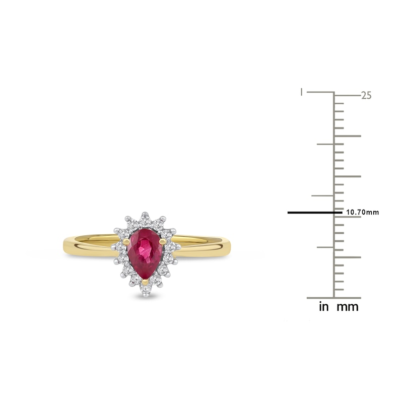Main Image 4 of Pear-Shaped Natural Ruby Ring 1/6 ct tw 14K Yellow Gold
