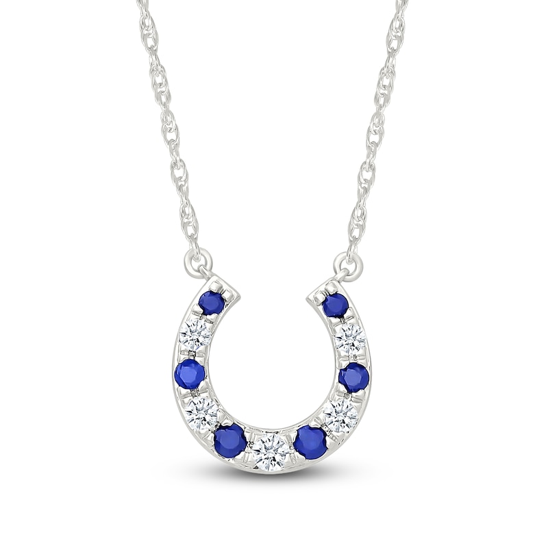 Main Image 1 of Blue & White Lab-Created Sapphire Horseshoe Necklace 10K White Gold 18"