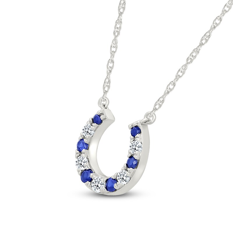 Main Image 2 of Blue & White Lab-Created Sapphire Horseshoe Necklace 10K White Gold 18"