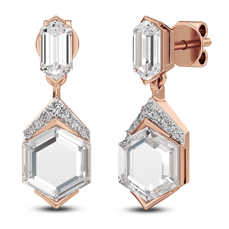 Main Image 2 of J'Lure Hexagon Portrait-Cut & Hexagon Baguette-Cut Lab-Grown Diamond Dangle Earrings 2-7/8 ct tw 14K Rose Gold