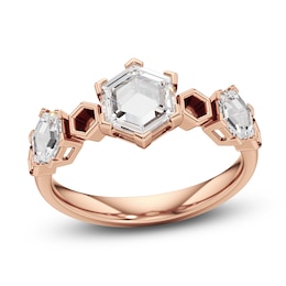 J'Lure Hexagon Portrait-Cut Lab-Grown Diamond Three-Stone Ring 1-1/5 ct tw 14K Rose Gold