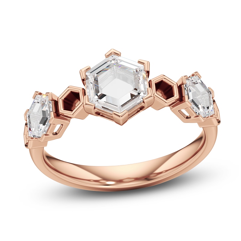Main Image 1 of J'Lure Hexagon Portrait-Cut Lab-Grown Diamond Three-Stone Ring 1-1/5 ct tw 14K Rose Gold