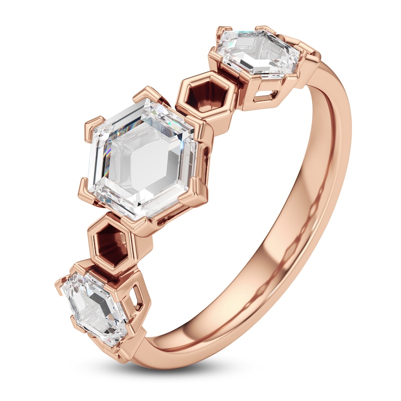 Main Image 2 of J'Lure Hexagon Portrait-Cut Lab-Grown Diamond Three-Stone Ring 1-1/5 ct tw 14K Rose Gold
