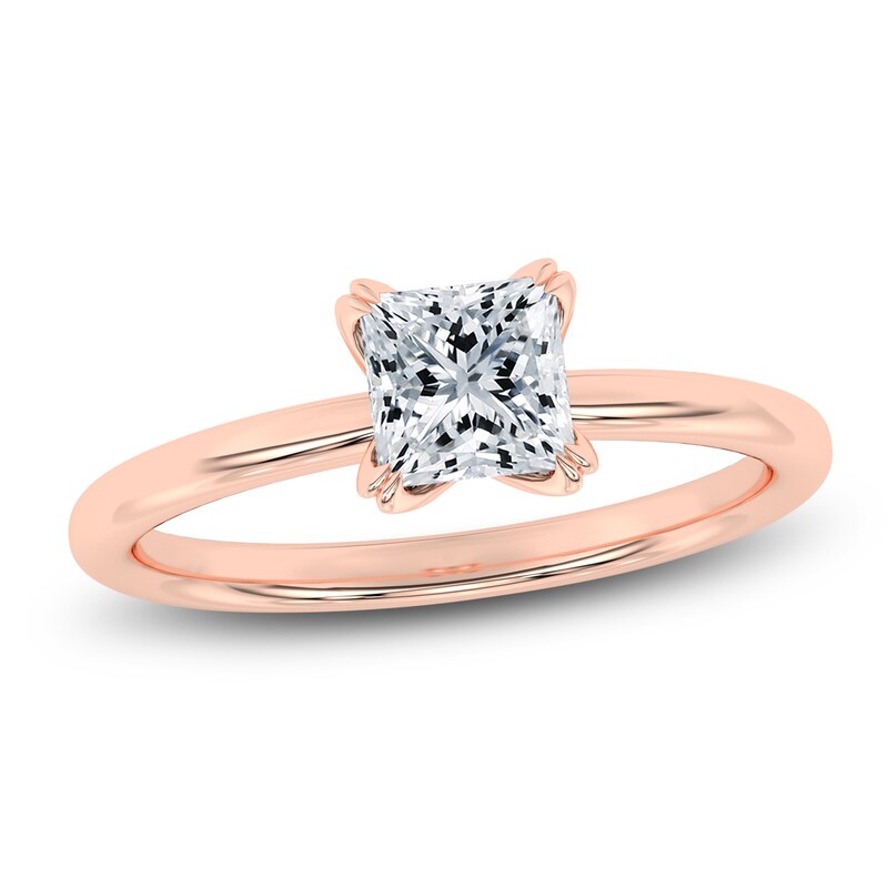 Main Image 1 of Certified Princess-Cut Diamond Solitaire Engagement Ring 1 ct tw 18K Rose Gold (SI2/G)