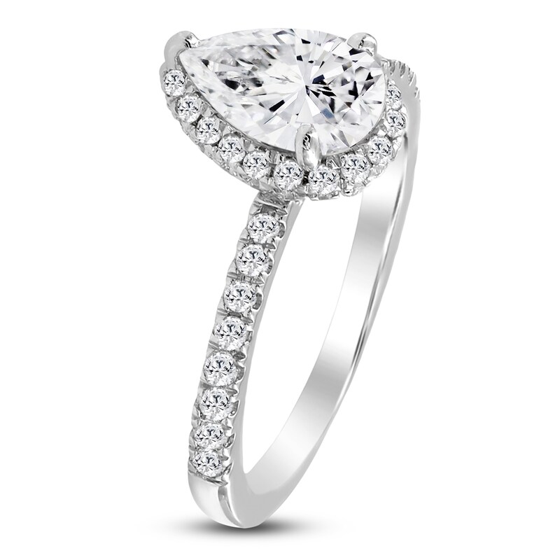 Main Image 2 of Pear-Shaped Lab-Grown Diamond Halo Engagement Ring 1-1/2 ct tw Platinum
