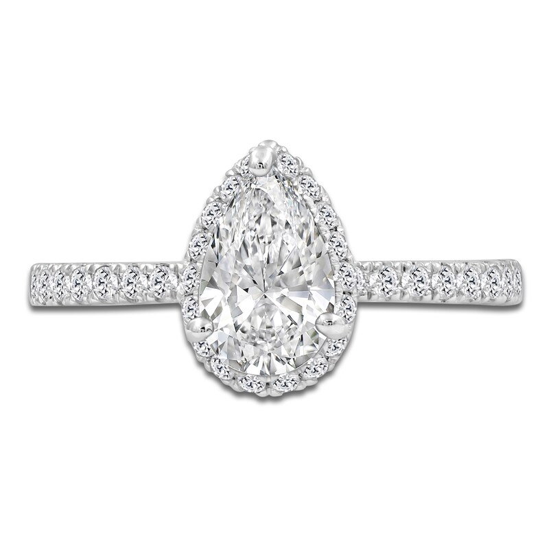Main Image 3 of Pear-Shaped Lab-Grown Diamond Halo Engagement Ring 1-1/2 ct tw Platinum