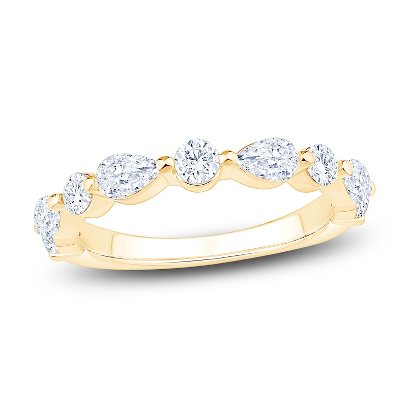 Main Image 1 of Certified Pear-Shaped & Round-Cut Diamond Anniversary Ring 1 ct tw 14K Yellow Gold