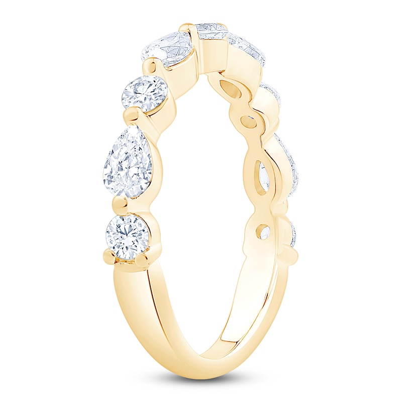 Main Image 2 of Certified Pear-Shaped & Round-Cut Diamond Anniversary Ring 1 ct tw 14K Yellow Gold