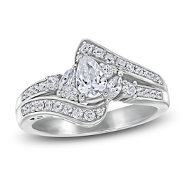 Brilliant Moments Pear-Shaped Diamond Bypass Engagement Ring 1 ct tw 14K White Gold