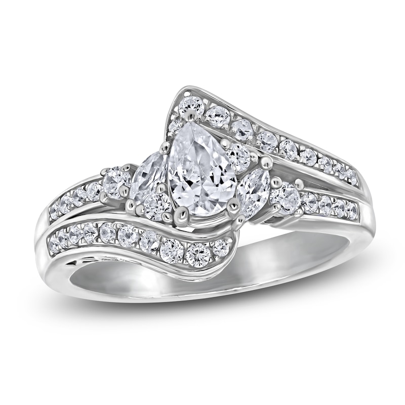Main Image 1 of Brilliant Moments Pear-Shaped Diamond Bypass Engagement Ring 1 ct tw 14K White Gold