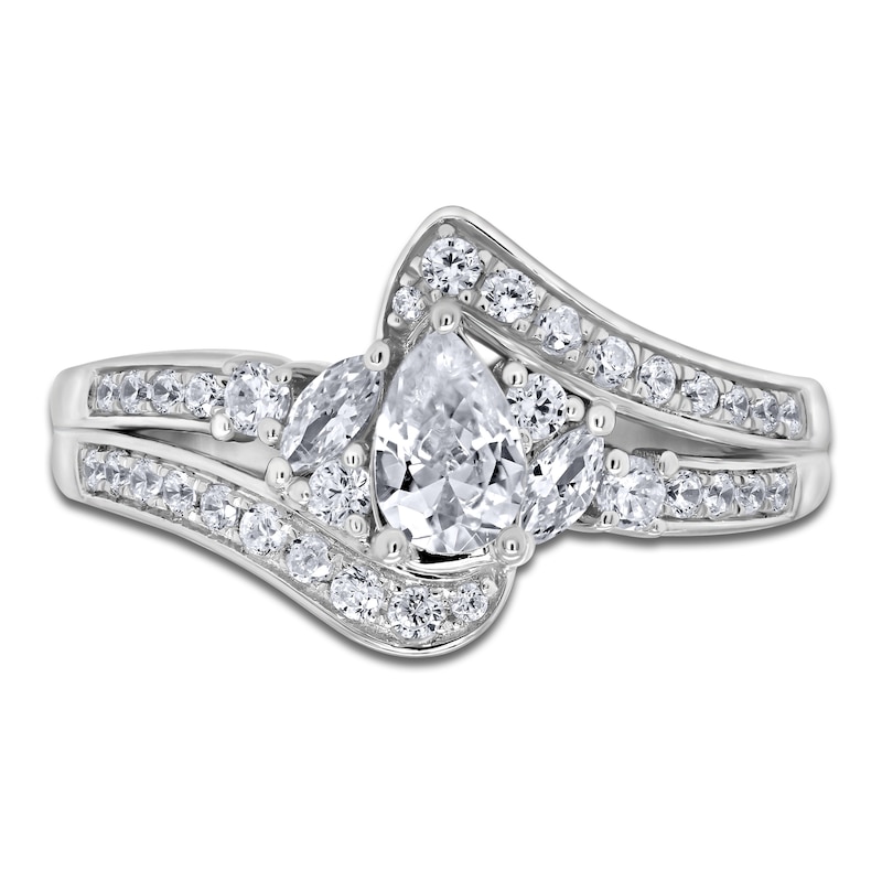 Main Image 3 of Brilliant Moments Pear-Shaped Diamond Bypass Engagement Ring 1 ct tw 14K White Gold