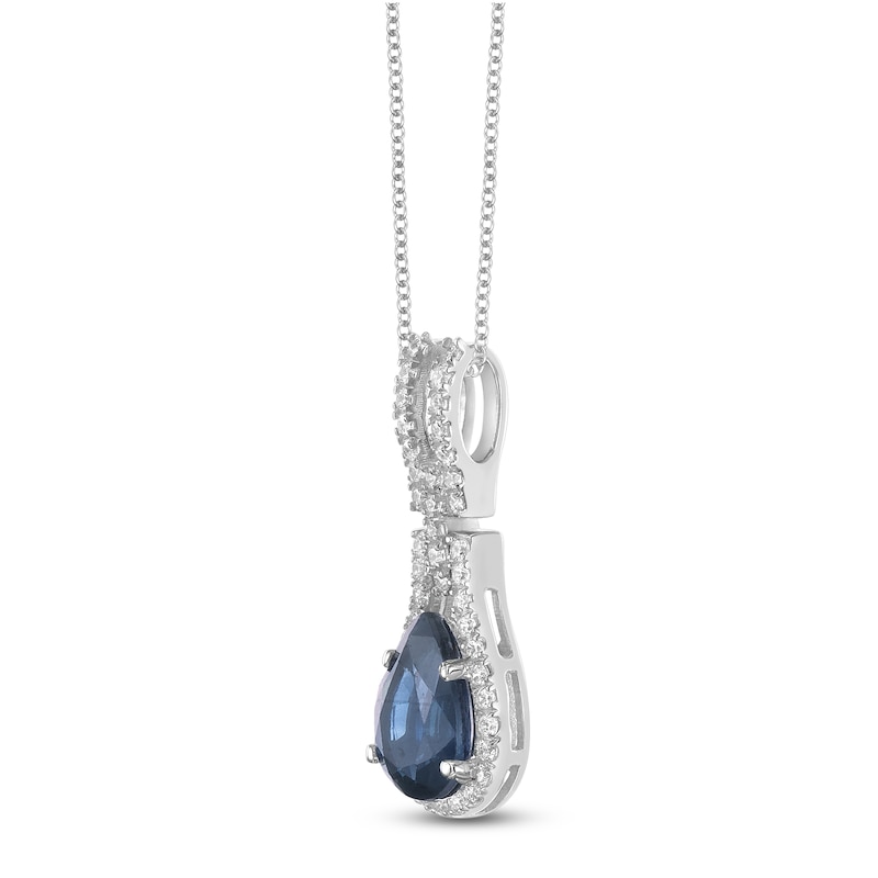 Main Image 2 of Pear-Shaped Natural Blue Sapphire & Diamond Drop Necklace 1/6 ct tw 10K White Gold 18"