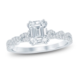 Certified Emerald-Cut Diamond Hidden Halo Twist Shank Engagement Ring 1-1/4 ct tw 14K White Gold