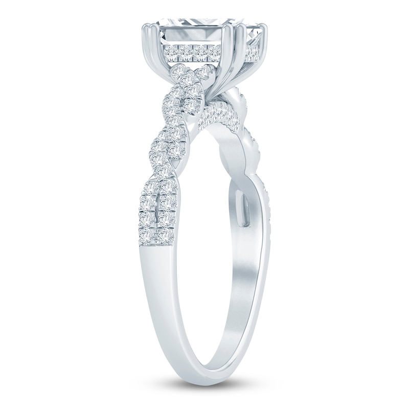 Main Image 2 of Certified Emerald-Cut Diamond Hidden Halo Twist Shank Engagement Ring 1-1/4 ct tw 14K White Gold